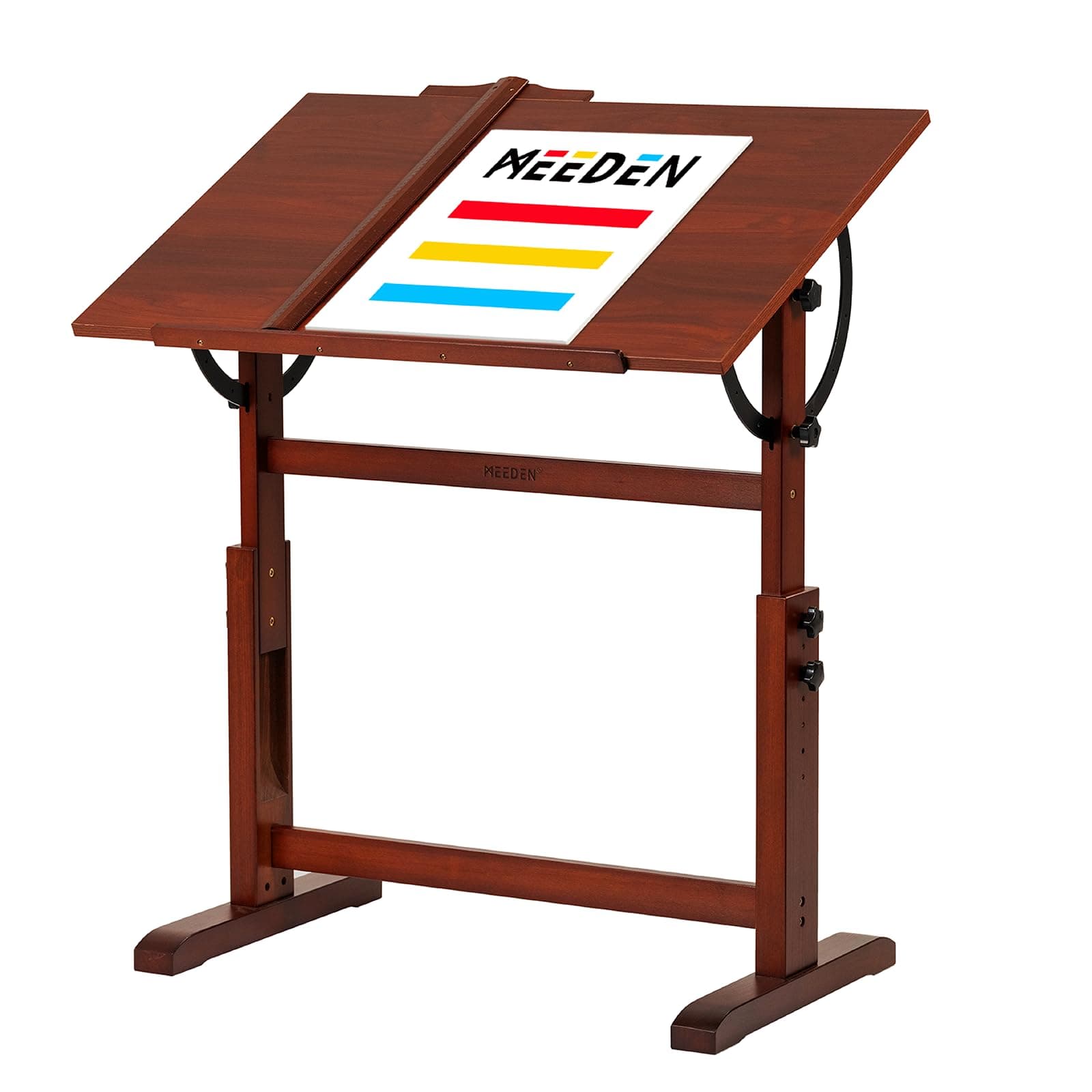 MEEDEN Drafting Table, Beech Wood, Elevating Tilt, Adjustable Height and Angle with Ruler, Convenient Assembly, Slope for Reading, Work, Study, Painting, and Working, Dark Red