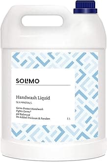 - Amazon Brand - Solimo Liquid Handwash, Refill Can | Sea Minerals | 5 Litre | Fights Germs | Ph-Balanced Formula | No Added Triclosan & Parabens