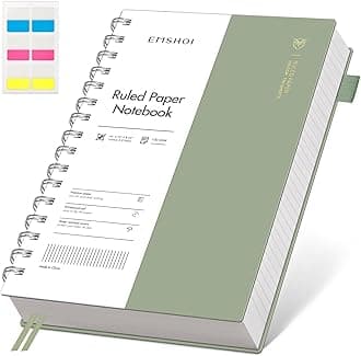 EMSHOI A5 College Ruled Spiral Notebook, Thick 300 Pages/150 Sheets, 100GSM Ink-Proof Waterproof PVC Hardcover Lay-Flat Lined Journal for Work Office School Writing, Small 5.7"x8.22" - Light Green