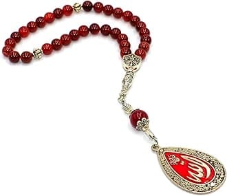 ALBATROSART Special -Allah Tassel- Collection (8 mm -33 Beads) Worry Beads - Prayer Beads-Tesbih-Tasbih-Tasbeeh-Misbaha-Masbaha-Subha-Sebha-Sibha (Red Agate Stone-Allah Tassel)