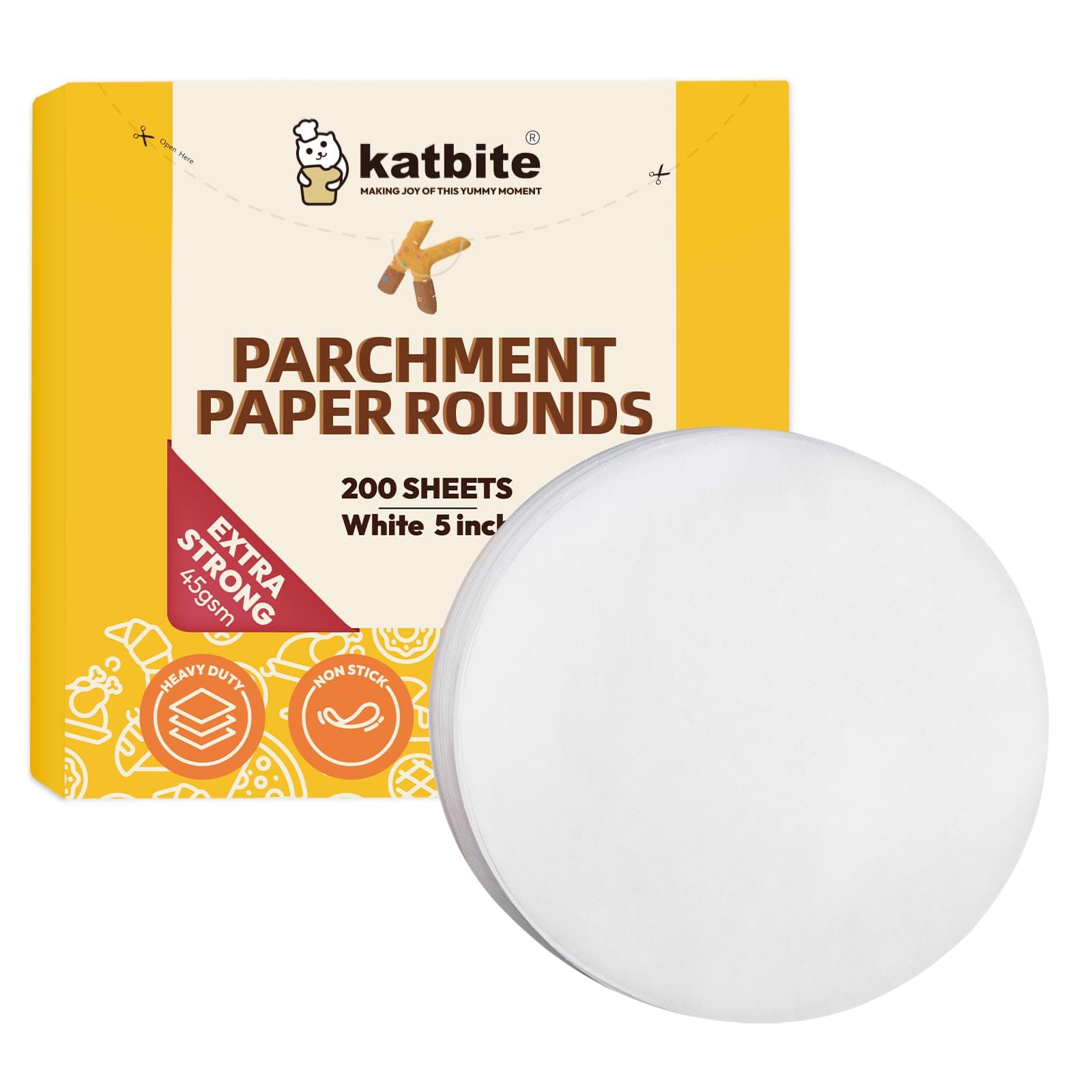 katbite Parchment Paper Rounds-200 Pack, 4 Inch 5 Inch Non-stick Hamburger Patty Paper 5 inch