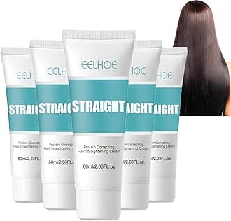 Keratin Correcting Hair Straightening Cream, Straight Hair,Protein Silk & Gloss Repair Damaged Hair, Curly (5Pcs)