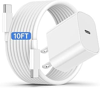 iPhone 17 16 15 Fast Charger and 10ft Type C to C Cable Cord Long, 20W USB C Charging Block Plug for Apple iPhone 17 Pro Max/17 Air/16 Pro/16 Plus/15 Pro/15 Mini/iPad Power Adapter Cube Brick/AirPods