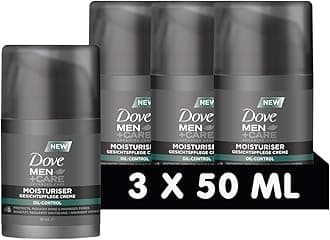 DOVE MEN + CAREMoisturiser Oil Control - Face Care Cream - Protects, Reduces Skin Shine & Minimises Pores Without Greasing, 3 x 50 ml
