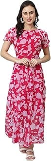 ShasmiWomen's Georgette Digital Printed Maxi Dress for Women (Dress 39 Neon Pink L)