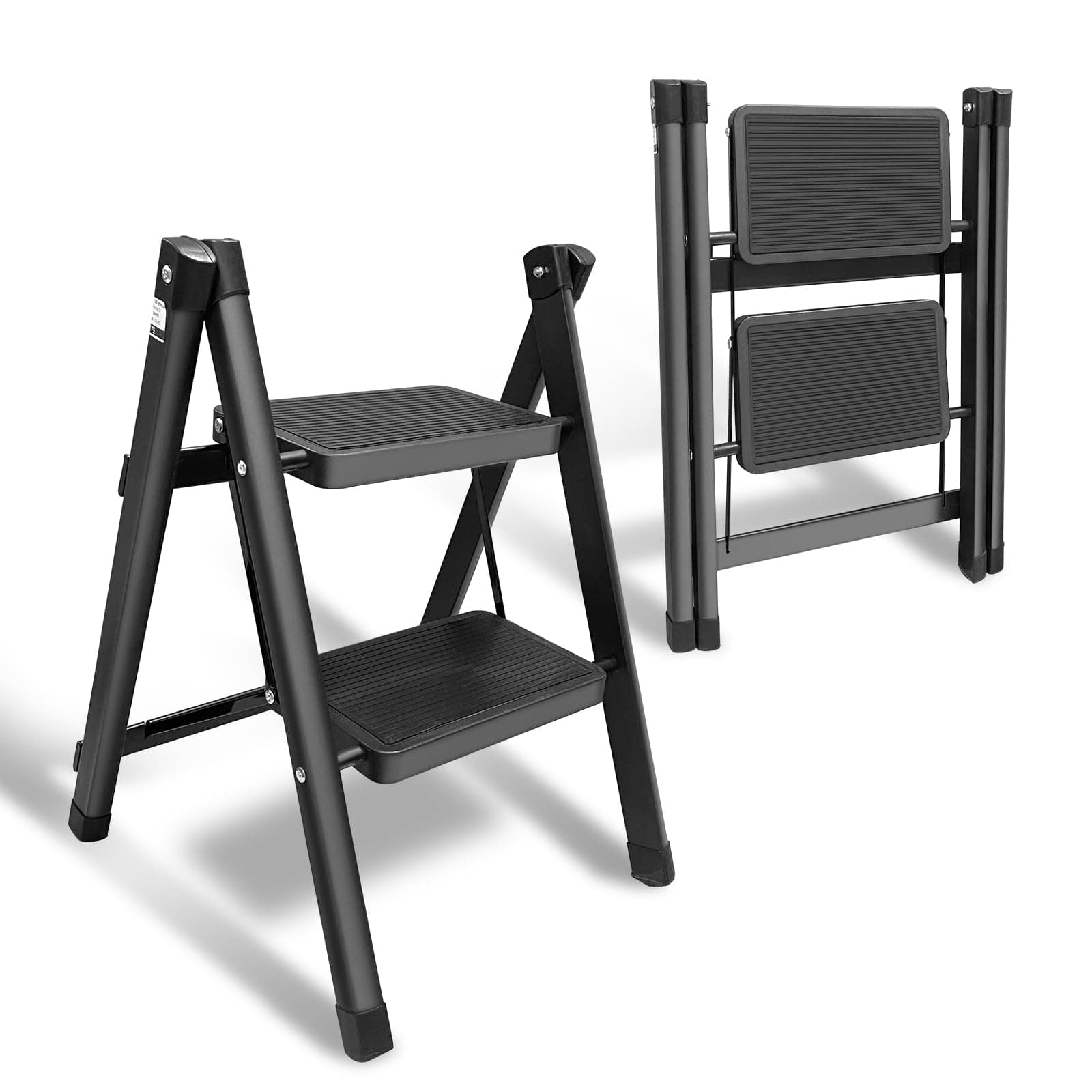 Step Ladder 2 Step Folding Stool with Wide Anti-Slip Pedal, Kitchen Step Stools for Adults Support up to 300 Lbs, Closet Step Stool Foldable for Home Library Office