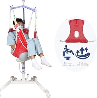 Full Body Toileting Sling for Hoist, Patient Lift Sling with Mesh Polyester for Showering & Hygiene(L-Red)