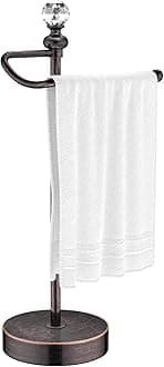 ROLABAM Heavy Weighted Hand Towel Holder(with Crystal Ball) Standing Hand Towel Holder Total Height 15.7'' for Kitchen,Bathroom,Vanity,Classic Decorative Metal Hand Towel Stand,Oil Rubbed Bronze