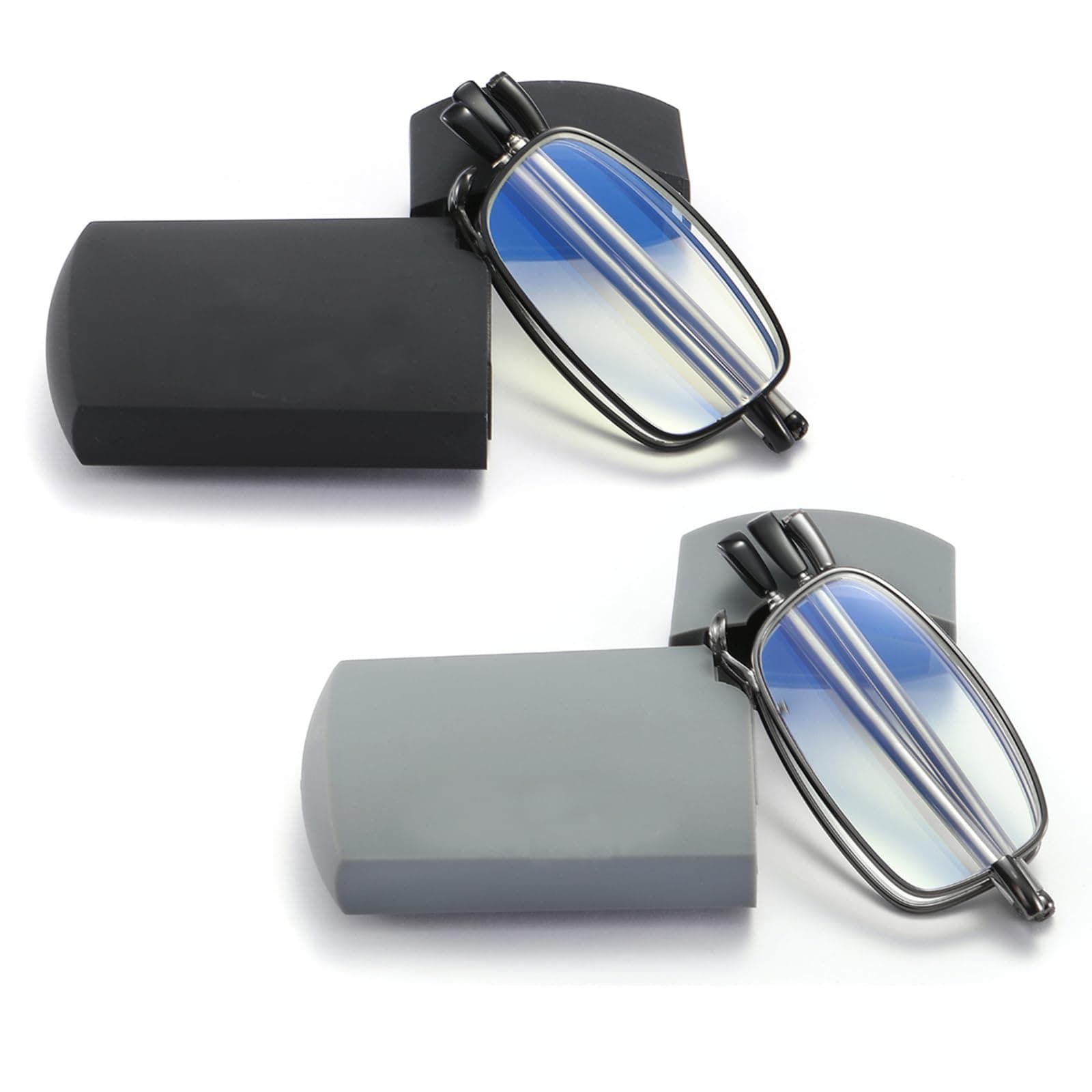 sevenplus 2 Pack Reading Glasses for Women Man, Foldable Computer Readers with Blue Light Protection, Anti-Eyestrain/Glare