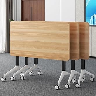 Conference Table, Folding Conference Room Tables with Flip-Top Design, Mobile Rectangular Modular Tables for Office Meetings and Training Sessions (Yellow, 55.1×21.6×29.5in)