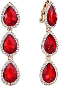 EleQueen Women's Austrian Crystal Teardrop Pear Shape 2.4 Inch Long Clip-on Dangle Earrings