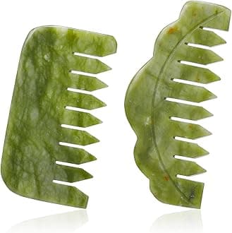 Geiserailie 2 Pieces Jade Combs Massage Stone Hair Gua Sha Scraping Scalp Comb Facial Massage Tool Multifunctional Handheld Head Tools Head Caring Therapy Mother's Day Gift(Stylish Style)