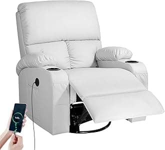 LAFWELL Rocking Recliner Chair, Massage Rocker Recliner Chair with Vibration Massage and Heat, USB and Type-C Ports,360° Swivel Faux Leather Chairs, Living Room, Bedroom, Nursery, RV, Light Grey