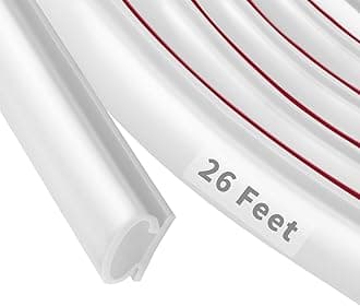 26 Feet D-Shape Rubber Weather Stripping Door Seal Strip, Self-Adhesive Backing Door Weatherstripping for Door Frame Insulation Large Gap, Easy Cut to Size(White)