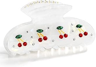 LILIE&WHITE 1PC Medium Cherry Hair Clips For Women Claw Clips In White With Rhinestone Hair Accessory Gift