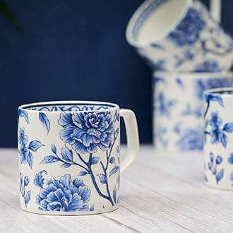 GOLDEN QUEEN'S Bone China Handcrafted Sapphire Bloom Tea & Coffee Cups - Set Of 6 | Perfect For Daily Use, Elevate Your Tea And Coffee Experience | Microwave Safe | 200 Ml