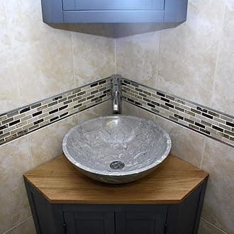 Grey Painted Bathroom Vanity Cabinet Corner Wash Unit & Marble Stone Basin 501BG (Bowl C)