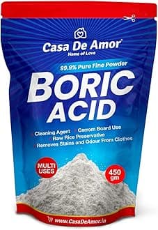 Casa De Amor Multi-Purpose Boric Acid 99.9% Pure Fine Powder- Highly Effective for Carrom Board, Rice Preservative, Multi-Purpose, Anhydrous (450 gms)