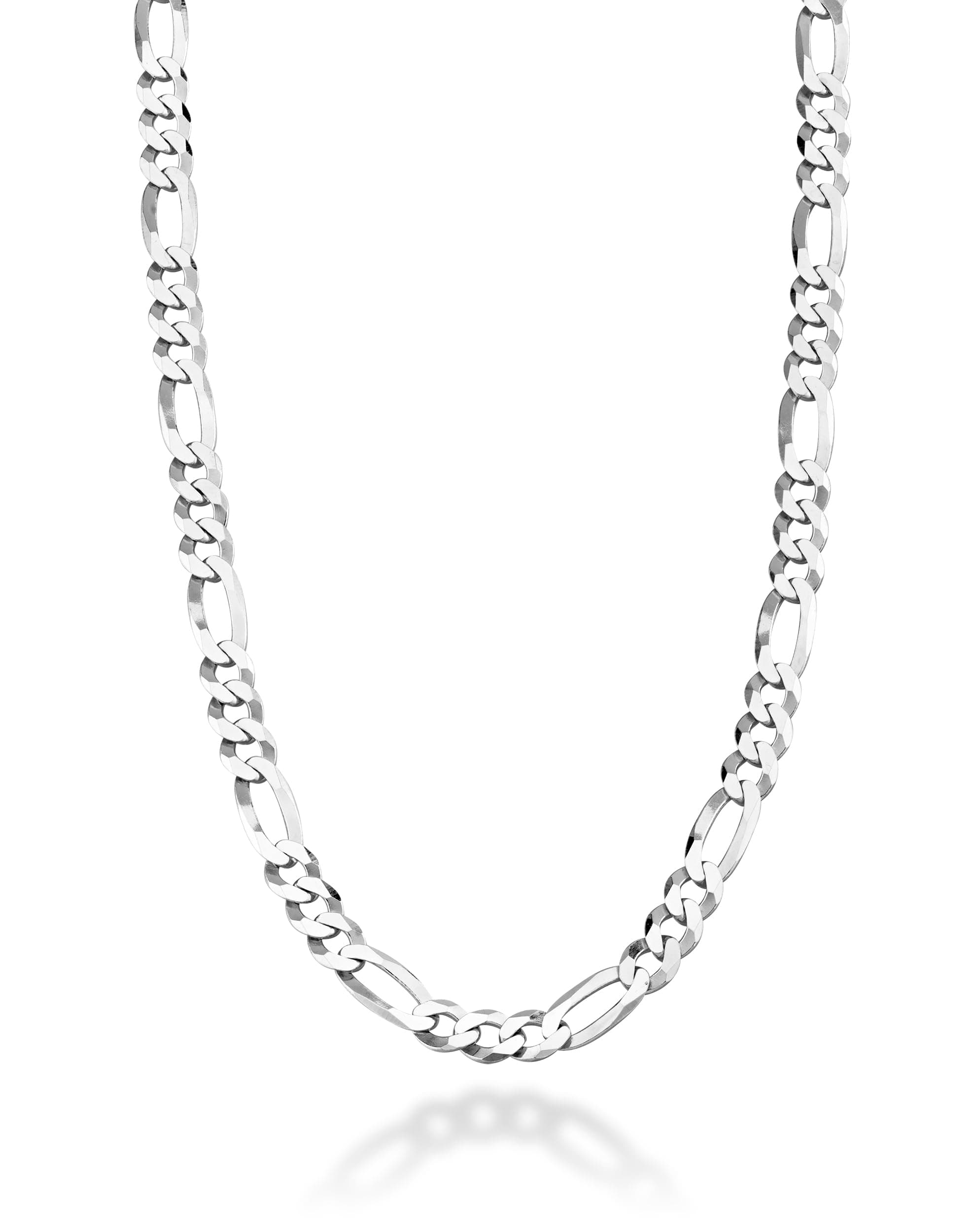 Italian 925 Sterling Silver 7mm Solid Diamond-Cut Figaro Link Chain Necklace for Men, Made in Italy