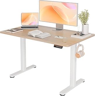 YDN Electric Standing Desk, 48x24 Inch Stand up Desk Adjustable Height, Sit Stand Home Office Desk with Splice Board, Natural Top