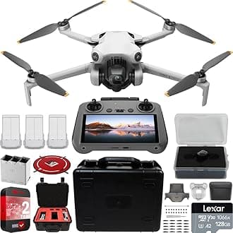 Mini 4 Pro Folding Drone with RC 2 Remote (With Screen) Fly More Combo Plus, 4K HDR Video Camera, Under 249g, 3 Plus Batteries Bundle w/Deco Gear Custom Hard Case + Wide Angle Lens & Accessories