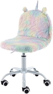 DM Furniture Cute Fuzzy Kids Chair Funny Rolling Study Desk Chair Colorful Girls Vanity Swivel Chair with White Foot for Teens Girls Women