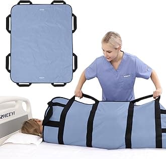 Multipurpose 48" x 40" Positioning Bed Pad with Reinforced Handles - Reusable & Washable Transfer Sheet for Turning, Lifting & Repositioning - Double-Sided Nylon Fabric, Blue Gray