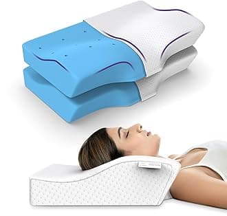 - MY ARMOR Cool Gel Cervical Pillow for Neck Pain, Orthopedic Memory Foam Pillow for Neck Support, Contour Pillow for Shoulder Pain of Dual Height- 2 & 4 Inches - Pack of 2