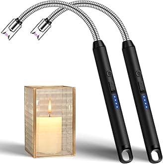LcFun 2 Pack Candle Lighter Windproof USB C Rechargeable Electric Lighters with 360° Flexible Neck & Safety Lock, Christmas Stocking Stuffers Gifts, Flameless Long Lighters for Candle Grill, BBQ
