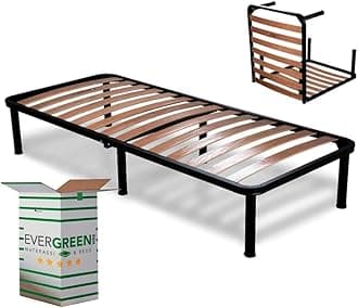 Evergreenweb Single Bed Frame 75 x 190 cm with Orthopaedic Wooden Slats with 6 Removable Feet, Reinforced Iron Support, Space-Saving Folding Base for All Beds and Mattresses