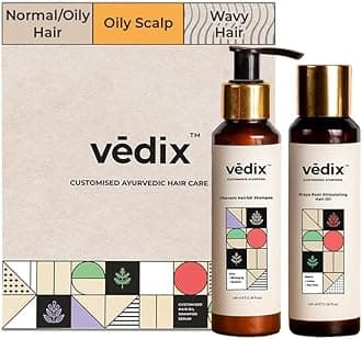 Vedix Ayurvedic Shampoo and Hair Oil Combo Pack for Normal/Oily with Oily Scalp & Wavy/Curly Hair - 200 ml