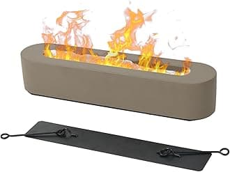 BPS Portable Mini Concrete Tabletop Fire Pit, Compact Rectangular Design in Brown for Indoor & Outdoor - Bio Ethanol Fuel