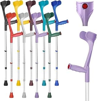 Classic Open Cuff Ergonomic Grip Elbow Crutch – Lilac – Single | Lightweight Height Adjustable Economy Comfort Coloured Forearm Crutch for Adults Men & Women Mobility and Walking Aid