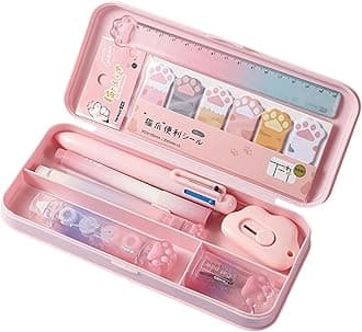 MOZXIRZ 9 Pcs Cute Pink Stationery Set Cat Paw School Supplies Kawaii Office Supplies Including Pens Pencil Sharpener Highlighter Eraser Correction Tape Ruler Utility Knife (Cat Paw-Pink)