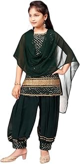 Aarika Girls Ethnic Wear Black Colour Sequin Embroidery/Lace Work Georgette Kurti Patiala Set With Dupatta