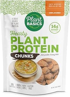 Plant Basics - Hearty Plant Protein - Unflavored Chunks, 1 lb, Non-GMO, Gluten Free, Low Fat, Low Sodium, Vegan, Meat Substitute