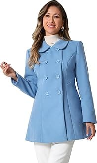 Allegra K Women's Peter Pan Collar Double Breasted Winter Long Trench Pea Coat