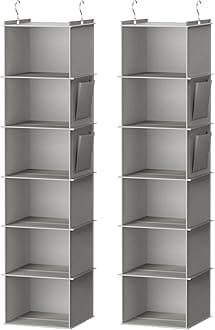 YOUDENOVA Hanging Closet Organizer, 6-Shelf Closet Hanging Storage Shelves, 2 Packs, Light Grey