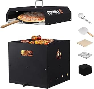 PIZZELLO 4-in-1 Outdoor Pizza Oven 16" Wood Fired Outside Oven 2-Layer Detachable Pizza Maker with Pizza Stone, Pizza Peel, Cover, Cooking Grill Grate, Pizzello Gusto