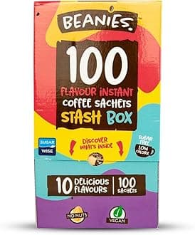 Beanies 100 Instant Coffee Packets – Variety Pack - Individual Coffee Singles – 10 Flavors for A Bold & Adventurous Coffee Gift Basket,100 Stick Mix