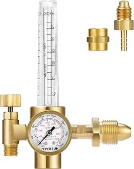 Argon/CO2 Regulator, Mig Tig Flow Meter Gas Regulator, Emitter System with 50 PSI Fixed, Max. 4000PSI, CGA580 Inlet Pressure, Precise Brass Gas Regulator Gauge Welding Weld