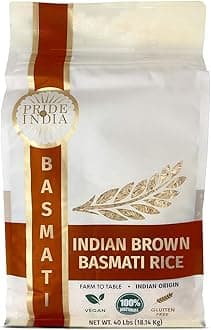Extra Long Indian Premium Brown Basmati Rice, 40 Pound (18.14 Kilo) Non Woven Cloth Bag - Naturally Aromatic, Aged, Flavorful, Slender, Non Sticky Whole Grains - 400+ Servings