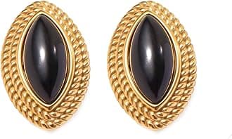 RAUCHBE Big Chunky Gold Earrings for Women Vintage Black Oval Earring Onyx Statement Earrings Trendy Jewelry