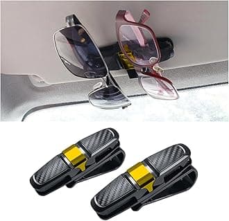 2PCS Glasses Holders for Car Sun Visor, Glasses Clip Organizer, Sunglasses Mount with Ticket Card, Car Sun Visor Double End Clip, 180 Degree Rotational Car Glasses Holder (Gold)