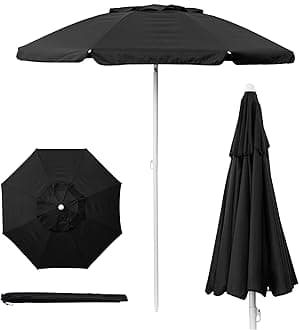 5.5 Ft Portable Beach Umbrella, Lightweight UV Protection Sunshade with Tilt Pole & Carry Bag, Outdoor Canopy Umbrella for Beach, Sand, Pool, Patio, Camping, Travel, or Backyard Shade, (Black)