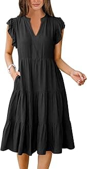 ANRABESS Womens Summer Dress Ruffle Sleeve V Neck Midi Dresses Fashion Casual Fit Flowy Tiered Boho Beach Vacation Sundress
