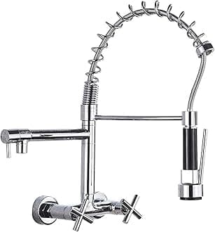 Aquieen Wall Mounted Pull Out Kitchen Sink Faucet Sink Mixer (Chrome)