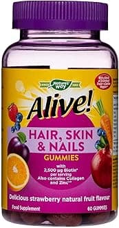 Alive! Hair, Skin & Nails Supplement | Contains 2,500mcg of Biotin | 60 Gummies (1 Month Supply) | Delicious Multivitamin Gummies to Nourish Your Hair, Skin & Nails.
