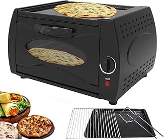 VoOqo 1300W Electric Pizza Oven Indoor Tandoori Oven, 15L Mini Oven Lahmacun Manakish Pizza Oven with Hot Top Plate for Home and Takeaways Electric Tandoor round gate