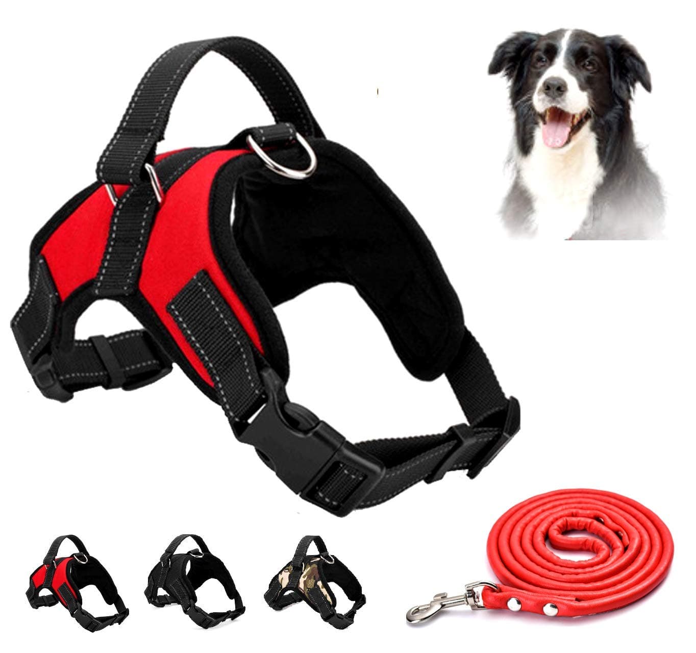 Dog Harness No Pull Pet Harness 3M Reflective Adjustable Outdoor Pet Vest for Dogs, Pet Harness for Small Medium Large Dogs With Dog Rope